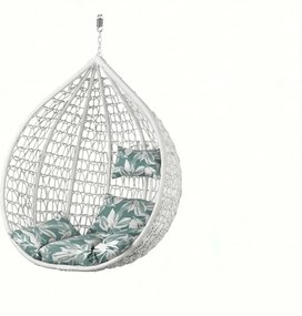 Fehér függő szék KOKON állvány nélkül, zöld-fehér párna