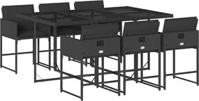 vidaXL 7 részes fekete polyrattan kerti étkezőgarnitúra párnával