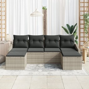 6 Részes Kerti Étkező Szett Párnákkal Világosszürke Poli Rattan