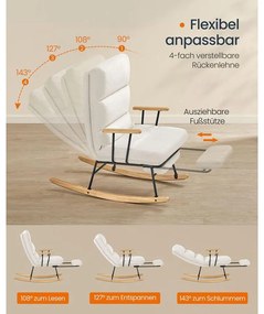 hintaszék fa lábakkal, plüss szövettel, 4 fokozatban állítható háttámlával,  krémfehér