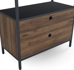 Polc fiókokkal irodába, iratrendezőkhöz és dokumentumokhoz, nyitott polcok, fém, antracit/dió, 800x2200x400 mm: ARIEL Eco Design