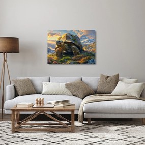 Üveg kép - Teknős és hegyvidéki táj (70x50 cm)