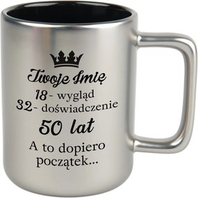 Bögre Matt Ezüst Fekete Belső 360ml Vicces Ajándék 50 Születésnap Név