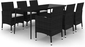 vidaXL 7 részes polyrattan és üveg kerti étkezőgarnitúra párnákkal