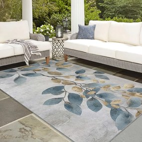 Világoskék-aranyszínű mosható szőnyeg 80x150 cm Golden Leaves – Mila Home