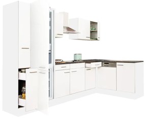 Yorki 310 sarok konyhabútor fehér korpusz,selyemfényű fehér fronttal alulagyasztós hűtős szekrénnyel
