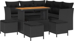 vidaXL Kerti Kanapé Szett 9 pcs Fekete polirattan