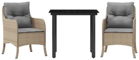 vidaXL 3 részes bézs polyrattan kerti étkezőgarnitúra párnákkal