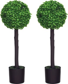HOMCOM 2 db Dekoratív Műnövény Szett 60 cm Boxwood Gömbfák Virágcserepekben Műnövények Belső és Külső Dekorációhoz Ø20x60 cm Zöld | Aosom