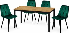 Étkezőasztal szett: Tessa 120x60 artisan tölgy/fekete lábak + 4 db DORA szék sötétzöld/fekete lábbal