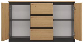 MIX 2D3S/BA komód, 120x75x40 cm, antracit-tölgy (tölgy komódtetővel)