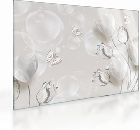 Kép - tulipánok a buborékok között (üvegen) (70x50 cm)