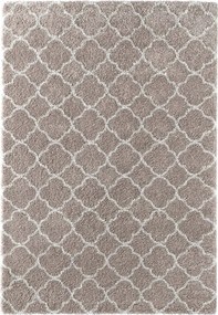 Bézs-krémszínű nappali szőnyeg,vastag shaggy, marokkói mintás 80x150 cm