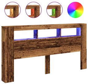 antik fa színű szerelt fa LED-es fejtámla 200x18,5x103,5 cm