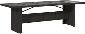 vidaXL fekete polyrattan üveglapos kerti asztal 240 x 90 x 75 cm