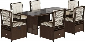 vidaXL 7 részes barna polyrattan kerti étkezőgarnitúra párnával