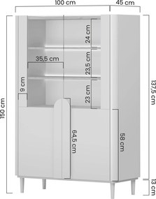 Amilio vitrines szekrény 100 cm kétajtós lábakon - eukaliptusz / baltic dune tölgy / natúr tölgy fogantyúk