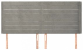 világosszürke bársony fejtámla szárnyakkal 203x16x118/128 cm