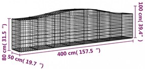 vidaXL 4 db íves horganyzott vas gabion kosár 400x50x80/100 cm