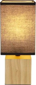 Globo 21628B Asztali lámpa natúr fa, fekete textil, fekete PVC kábel, billenőkapcsoló a kábelen, HxSzxM: 120x120x300mm, kábelhossz 1500mm, nem tartozék: 1x E27 7W 230V