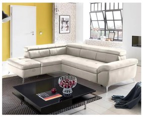 Bőrkárpitos, balos, L-alakú SALERNO II sarokkanapé, bézs színű