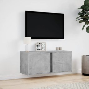 betonszürke falra szerelhető TV-szekrény LED-del 80x31x35 cm