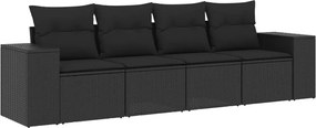 vidaXL 4 részes fekete polyrattan kerti ülőgarnitúra párnákkal