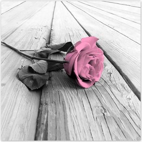 Poszterek 30x30 Rózsa világos deszkákon