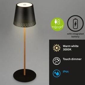 Brilo - KIKI érintésvezérelt tölthető asztali LED-lámpa LED/2,6W/5V IP44 2600 mAh fekete