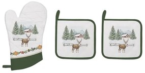 Edényalátét 2 db, 20x20cm+edényfogó kesztyű 20x30cm, 100% pamut, White Forest