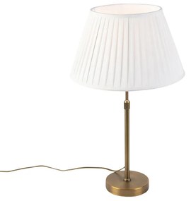 Bronz asztali lámpa redőzött fehér árnyékolóval 35 cm - Parte