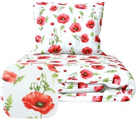 Fehér pipacsok krepp ágyneműhuzat TiaHome - 1x Párna 90x70cm, 1x Paplan 140x200cm