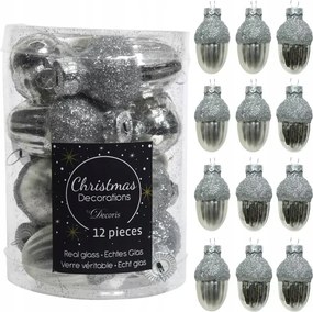 Makk alakú üveggömbök makk 12db Ezüst karácsonyfadísz