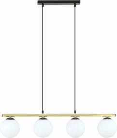 Függőlámpa csillár fekete arany 4 üveg fehér gömbök 85 cm Emibig