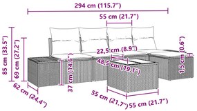 5 részes Kerti Kanapé Garnitúra Párnákkal Fekete Poli Rattan