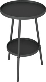 Outsunny Kerek 2-Szintes Kerti Asztal Kültéri Terasz Asztal Ø32x51 cm Alap Tálcával és Fém Kerettel Fekete | Aosom