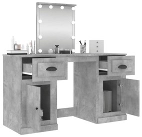 betonszürke fésülködőasztal LED-del 130 x 50 x 132,5 cm