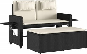 vidaXL fekete polyrattan dönthető kerti pad párnával