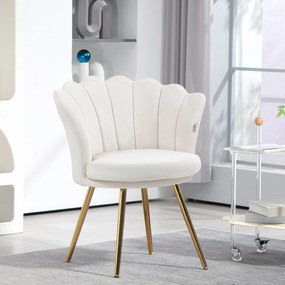 HOMCOM Shell Szék Velúr Öltözködő Szék Lounge Szék Arany Fém Lábakkal Nappaliba, Hálószobába és Étkezőbe 67Sz x 64M x 77Ma cm Krém | Aosom