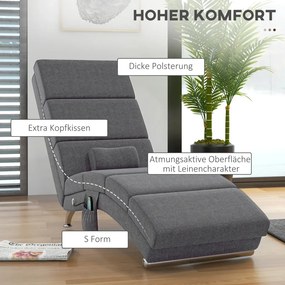HOMCOM Masszázsfotel, dönthető, nyugágy, 8 vibrációs pont 5 üzemmód, szürke