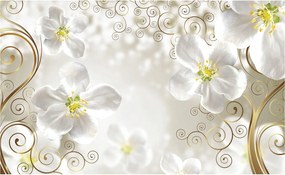 Flizelin fotótapéta Fehér virágok arany elegancia 250x175 +ragasztó