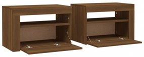 2 db barna tölgy színű éjjeliszekrény LED-ekkel 60x35x40 cm