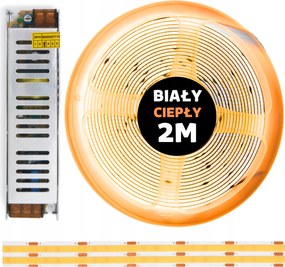2M Led szalag szett Cob 480 dióda 3000K meleg fehér 24V 10W tápegységgel