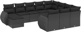 vidaXL 11 részes fekete polyrattan kerti ülőgarnitúra párnákkal