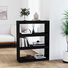 fekete tömör fenyőfa könyvszekrény/térelválasztó 80x30x103,5 cm