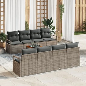 9 Darabos Kerti Kanapé Szett Párnákkal Szürke Poli Rattan Akáciával, 2-Fős Kerti Kanapé Párnákkal Szürke Poli Rattan