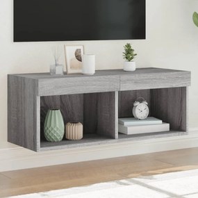 szürke sonoma színű TV-szekrény LED-világítással 80x30x30 cm