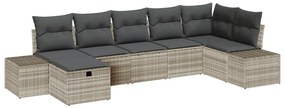 7 Részes Kerti Sofa Szett Párnákkal Világosszürke Polirattan