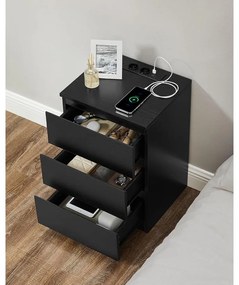 VASAGLE Éjjeliszekrény 2 darabos szett, 2 hálózati aljzattal és 2 USB-porttal, fekete színben