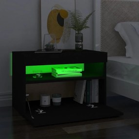 2 db fekete éjjeliszekrény LED-lámpákkal 60x35x40 cm szerelt fa